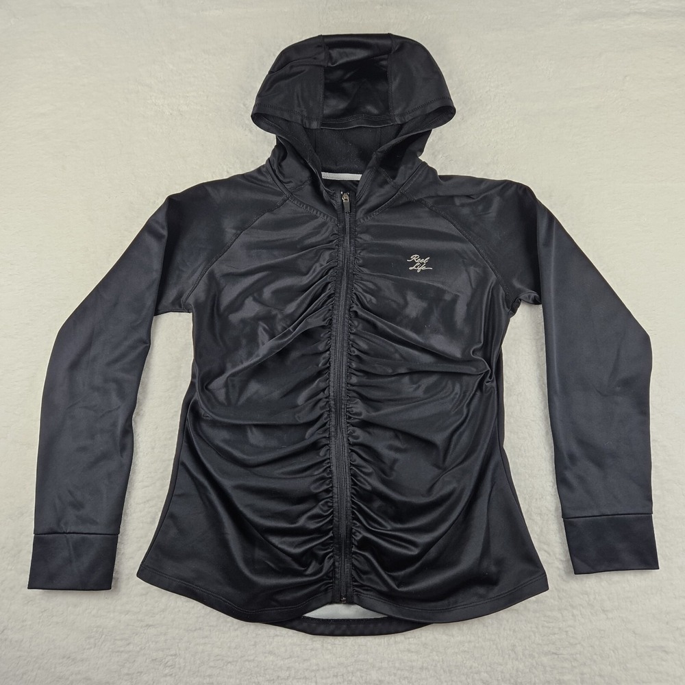 Reel Life North Shore Full Zip Hoodie Black Ruched Back Pocket Womens‎ Large